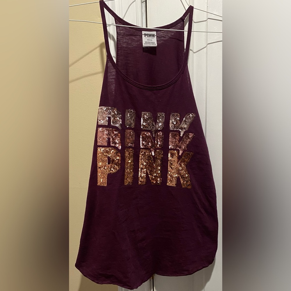 VICTORIA SECRET PINK Wine Sequin Tank Top Medium